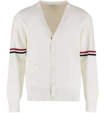 Thom Browne Tricolour 4-Bar V-Neck Cardigan - NUM III