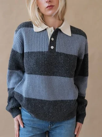 PIPE AND ROW Unisex Collared Chunky Ribbed Rugby Sweater