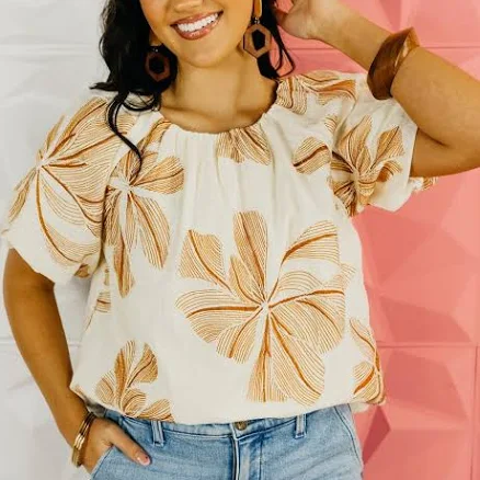 Floral Embroidered Puff Sleeve Top