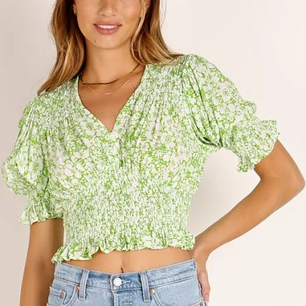 Faithfull The Brand Women's Floral Print Smocked Crop Top