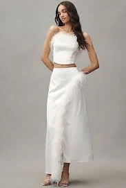 Hutch Faux-Feather Strapless Crop Top & Column Maxi Skirt Set