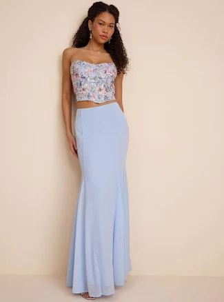 Lulus Embroidered Strapless Two-Piece Maxi Dress