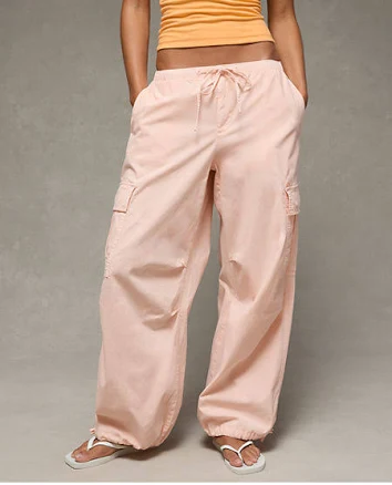 American Eagle AE Low-Rise Baggy Cargo Parachute Pants for Women