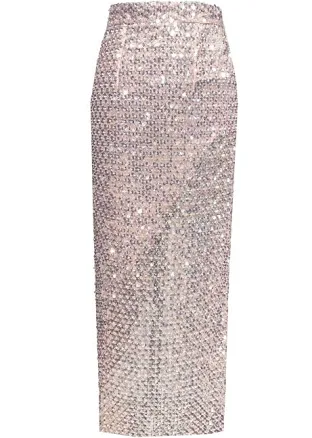 Sunset Embellished Pencil Skirt Silver-Pink
