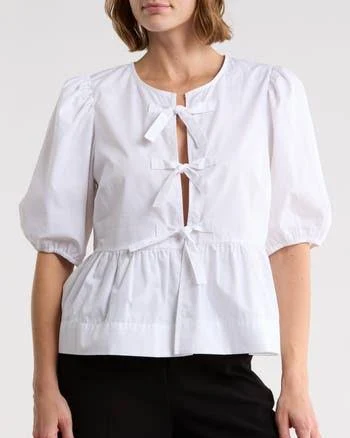 CeCe Women's Bow Front Puff Sleeve Top