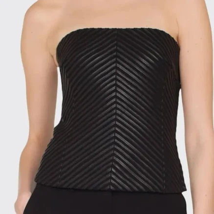Akris Women's Strapless Herringbone Leather Bustier Top