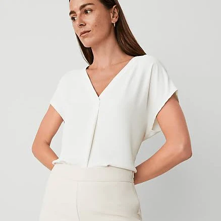 Ann Taylor Women's Mixed Media Pleat Front Top