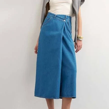 Topshop Denim Midi Wrap Circle Skirt