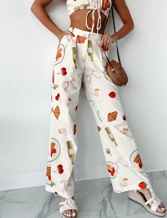 Back In Paris Printed Wide Leg Pants