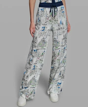 KARL LAGERFELD Women's Mid-Rise Wide-Leg Printed Pants