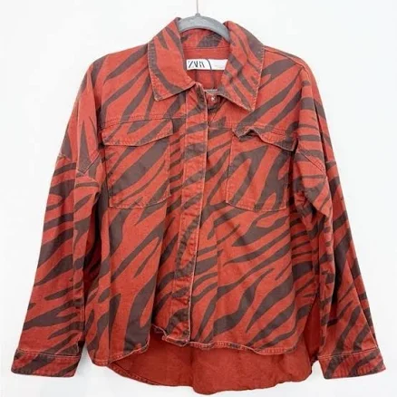 ZARA Animal/Zebra Print Denim Like Fabric Jacket M