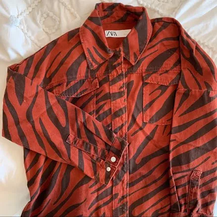 Zara Jackets & Coats | Zara Zebra Print Oversized Jacket | Color: Red | Size: S | Tinaclark1999's Closet