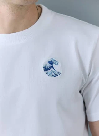 Percival Men's Wave Embroidered Heavyweight Cotton T-Shirt
