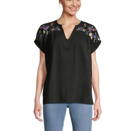World Market Floral Embroidered Jersey T-Shirt