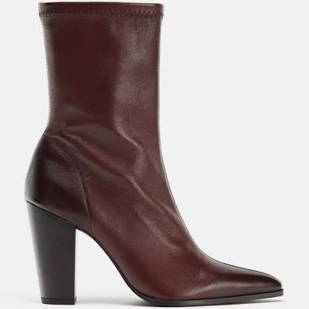 Zara Women's Leather Cowboy Heel Ankle Boots