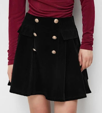 CIDER Women's Velvet High Rise Double Breasted Pleated Mini Skirt Work
