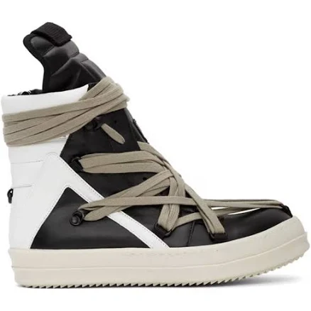 Geobasket “Tecuatl” Two-Tone Leather High Top Sneakers - Black-White