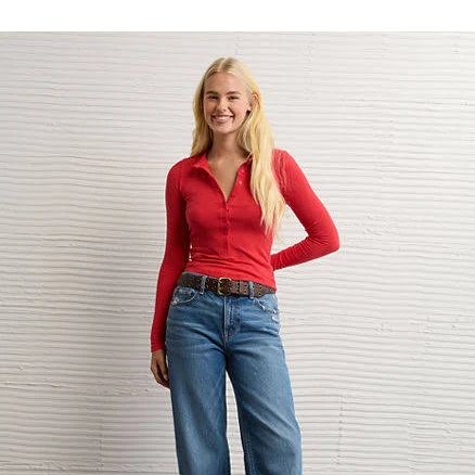 AE Women's Long Sleeve Henley T-Shirt
