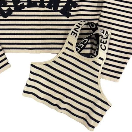 CELINE Women's Striped Knit Cotton Sweater