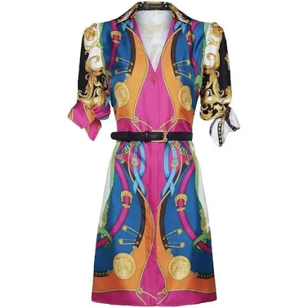 Versace Barocco Rodeo Print Silk Shirt Dress