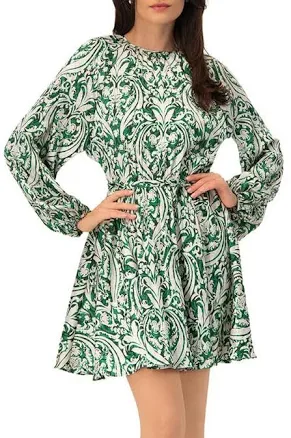 IVONNE Women's Baroque Print Mini Dress with Belted Waist