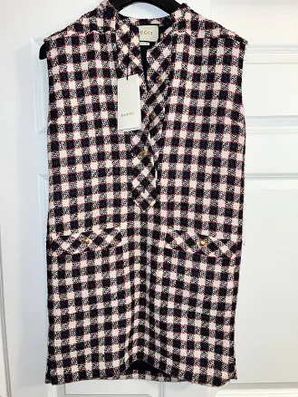 $2200 Gucci Tweed Tunic Check Checkered Dress - Sz 38 It / 2 Us (xs)