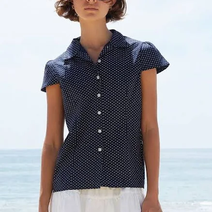 John Galt Women's Navy Polka Dot Rue Collared Top