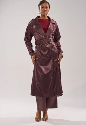AKIRA Slow Down Satin Trench Coat