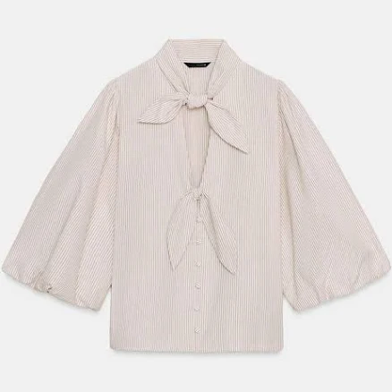 Zara Striped Tie Blouse