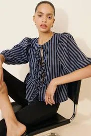 Glamorous Striped Tie Front Blouse