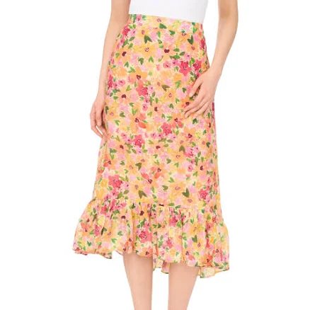 CeCe Women's Floral High-Low Midi Skirt