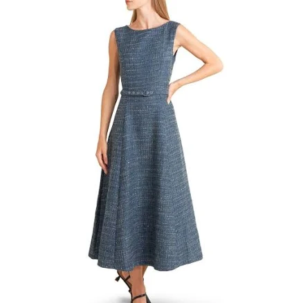 FREEMARKET Women's Sequin Belted Tweed Midi Dress