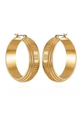 GUESS Women's Medium Textured Logo Hoop Earrings