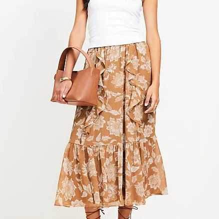 Loft Women's Floral Ruffle Midi SkirtLoft Women's Floral Ruffle Midi Skirt