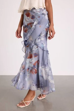 Lulus Breelyn Floral Ruffled Midi SkirtLulus Breelyn Floral Ruffled Midi Skirt