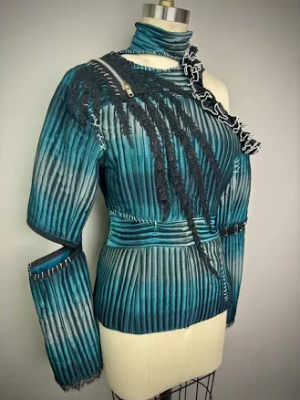 RagLuxe Metallic Satin Cutout Ruffle Jacket
