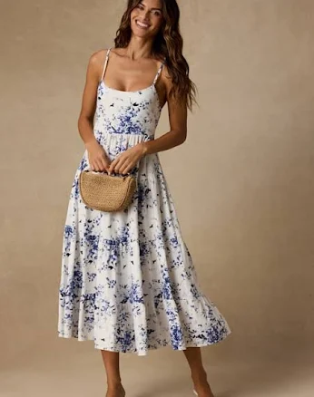 Lulus Floral Tie-Strap Tiered Midi Dress