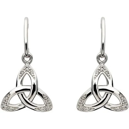 Shanore Women's Sterling Silver Celtic Stone Set Trinity Knot Earrings