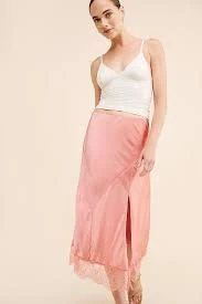 Bias-Cut Lace-Trim Midi Skirt