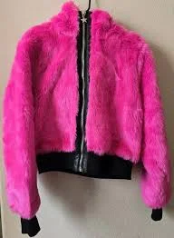 New Nightcall Neon Pink Fuzzy Bomber Jacket With Thumb Holes