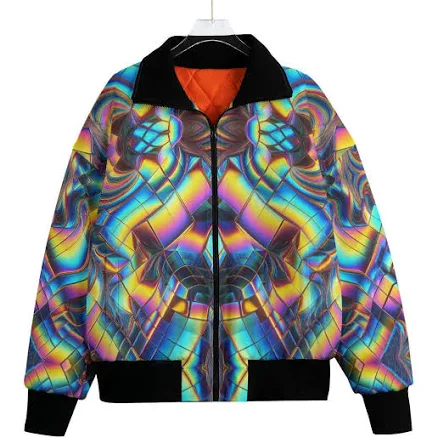 Psychedelic Rainbow Fleece Quilted Bomber Jacket