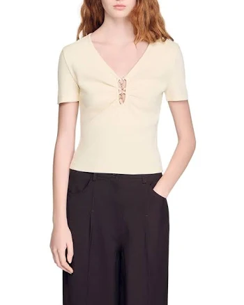 Sandro Women's Jewel-Embellished Cropped Cotton T-Shirt