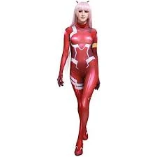 Cosplay.fm Womens Red Battle Suit Headwear Anime Cosplay Costume Spandex Bodysuit Jumpsuit