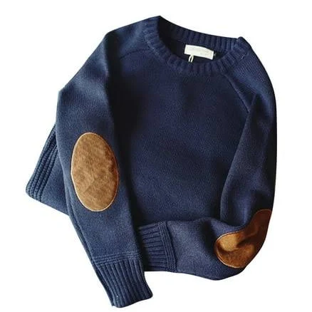 Aellinatey Men's Vintage Elbow Patch Chunky Knit Sweater