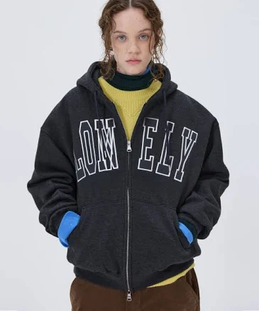 NOHANT LONELY/LOVELY FLUFF HOODIE ZIP-UP CHARCOAL