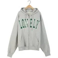 Lonely/Lovely Fluff Hoodie Zip-Up Gray