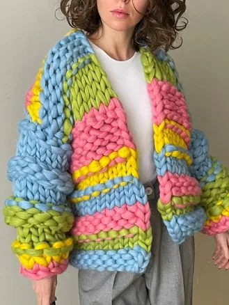 Chunky Hand Knit Crochet Cardigan