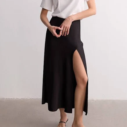 Satin Maxi Skirt with High Slit
