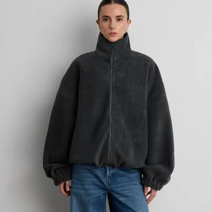 OAK + FORT Oversized Funnel Neck Fleece Jacket