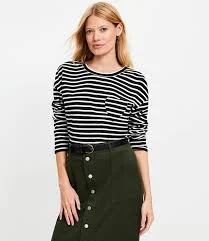 Loft Women's Striped Heart Pocket T-Shirt
